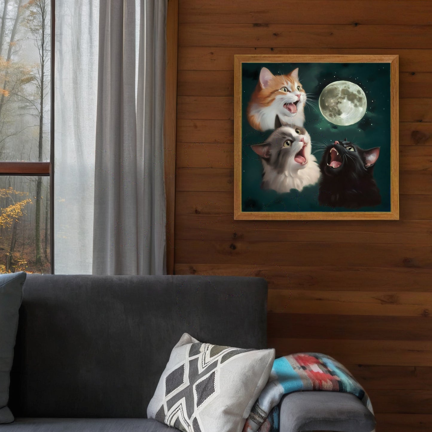 3 Cats 1 Moon Meme Art Print