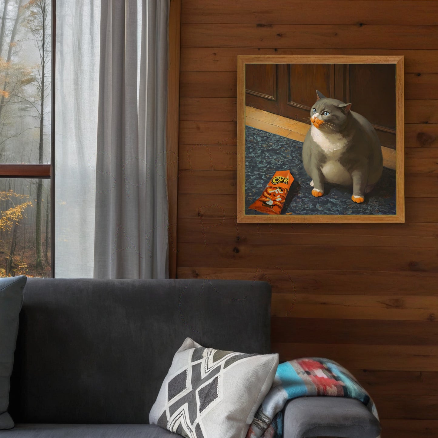 Fat Cat Eats Cheese Puffs Meme Art Print