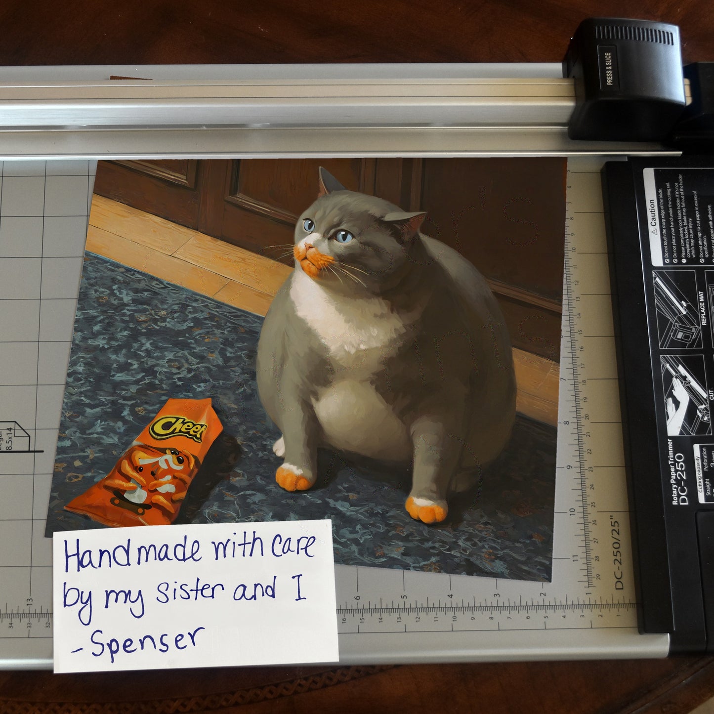 Fat Cat Eats Cheese Puffs Meme Art Print