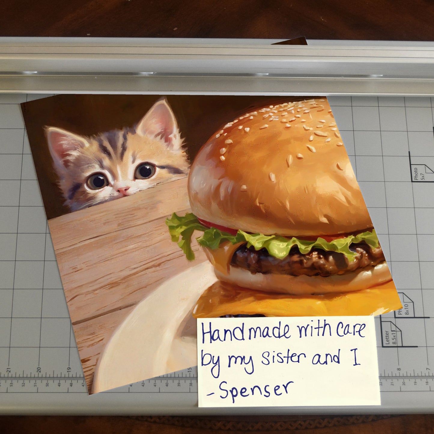 The Kitten and the Cheeseburger Meme Art Print