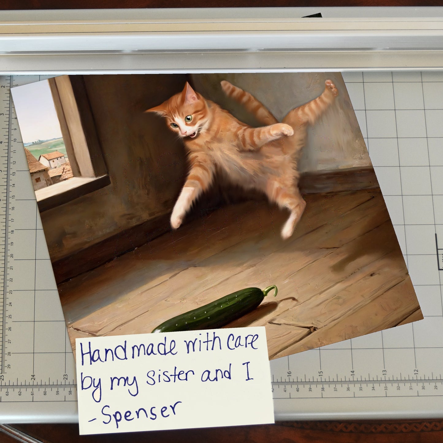 Cat vs. Cucumber Meme Art Print