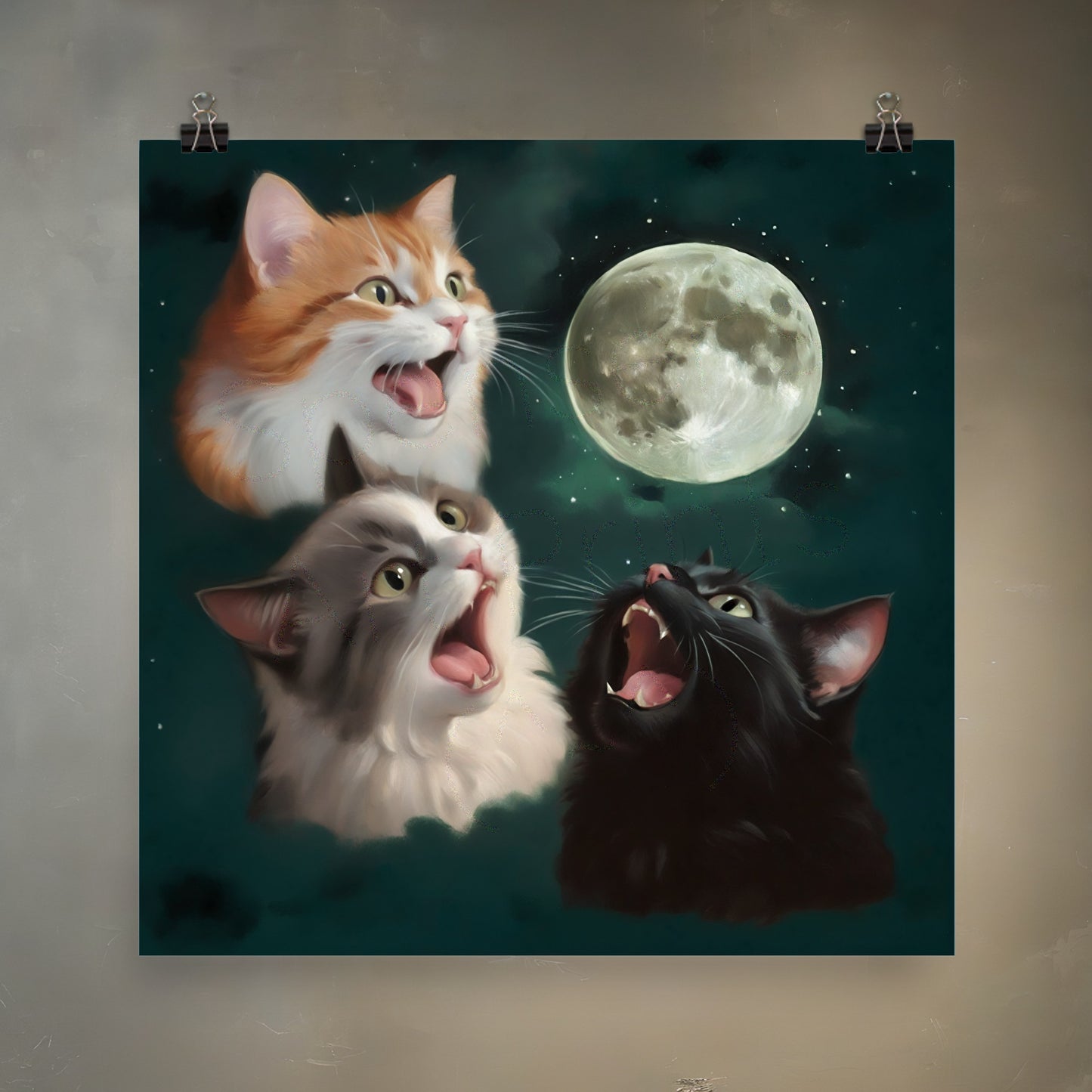 3 Cats 1 Moon Meme Art Print