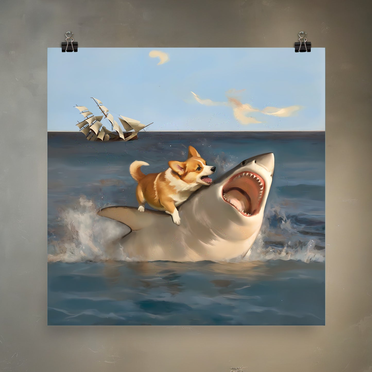 Corgi vs. Shark Meme Art Print