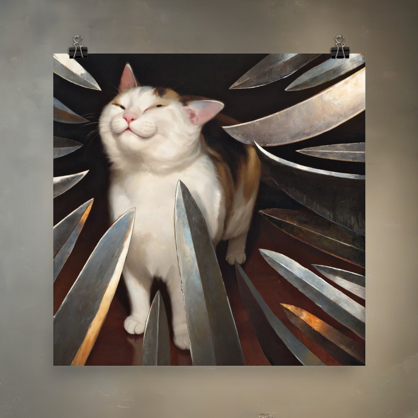 Smug Cat vs. Swords Meme Art Print