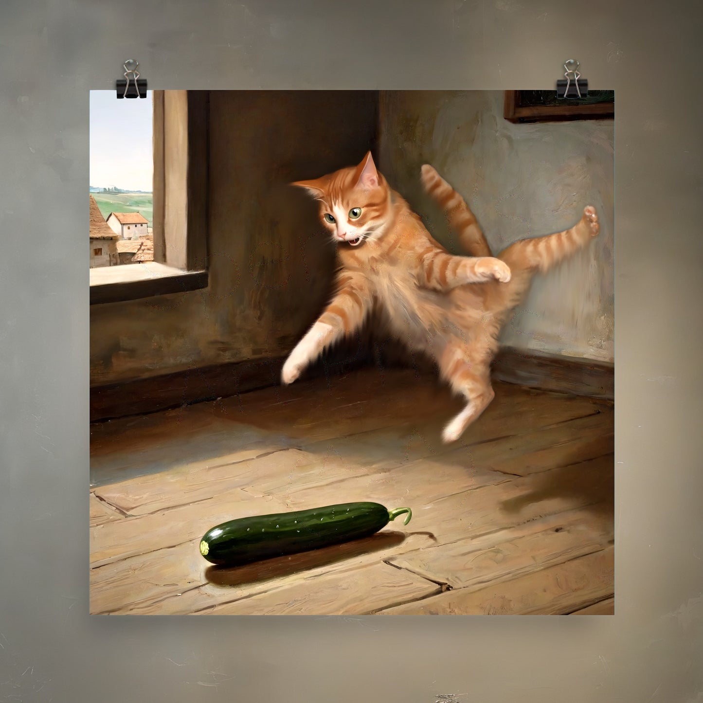 Cat vs. Cucumber Meme Art Print