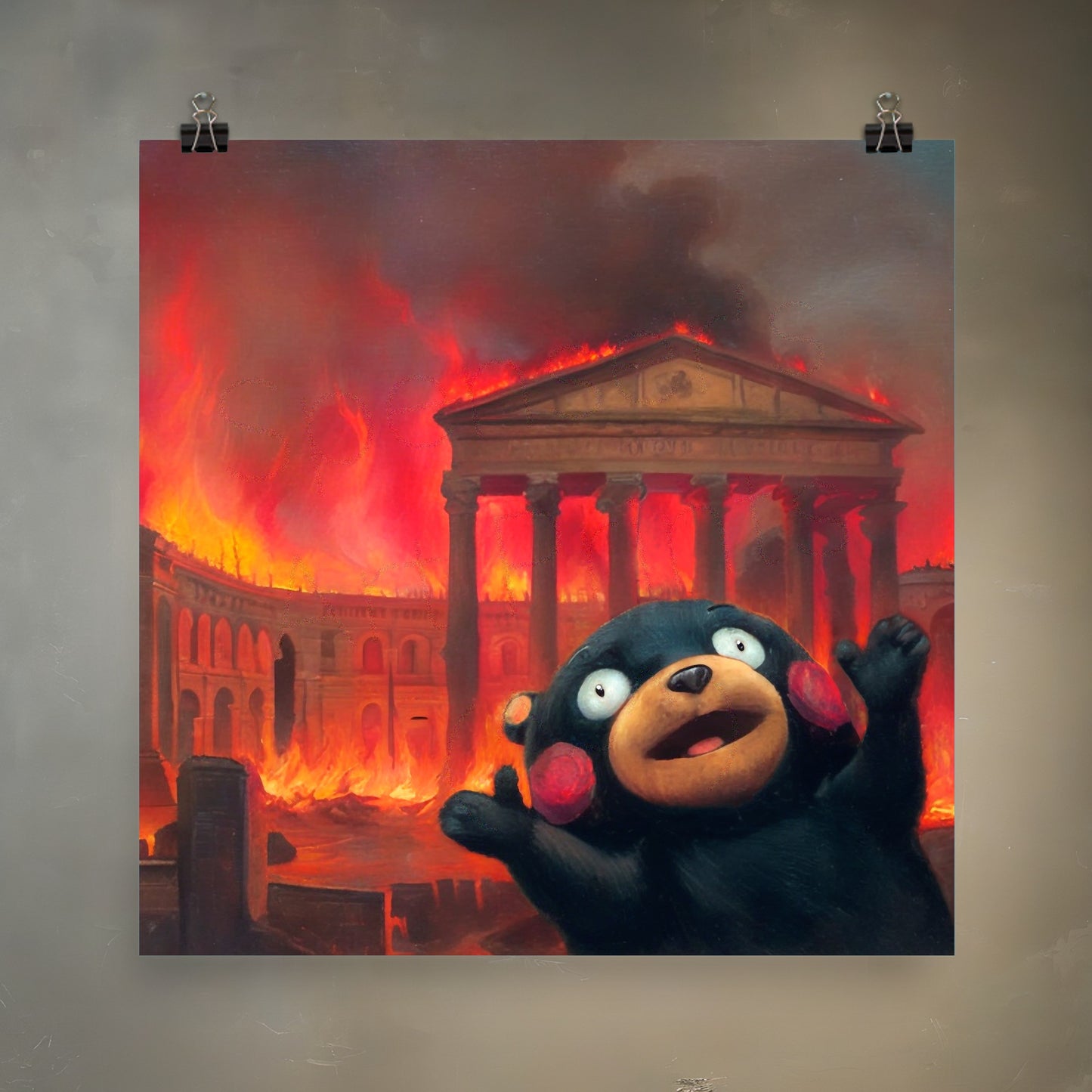 Kumamoto Bear Celebrates Bonfire Meme Art Print