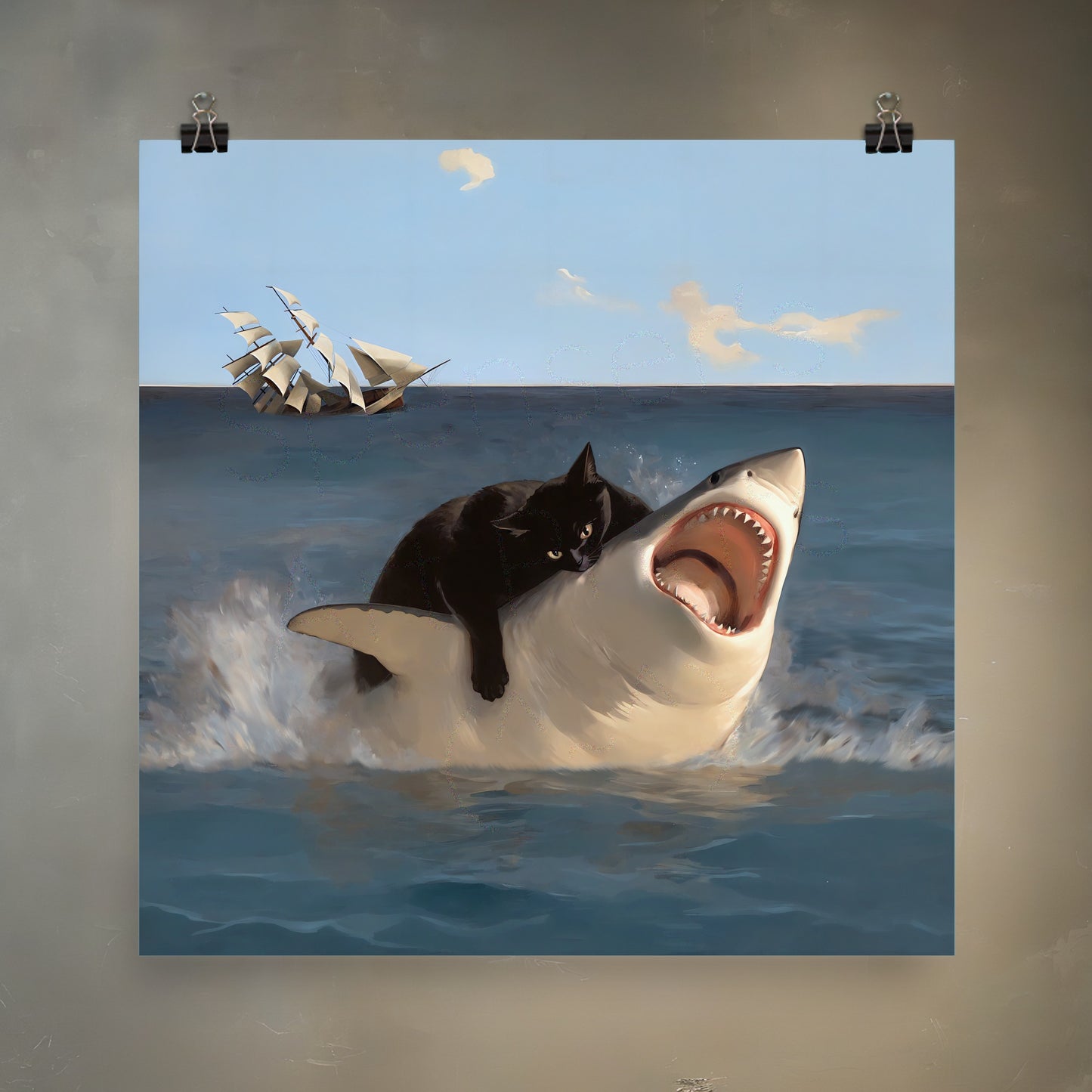 Fat Cat vs. Shark Meme Art Print