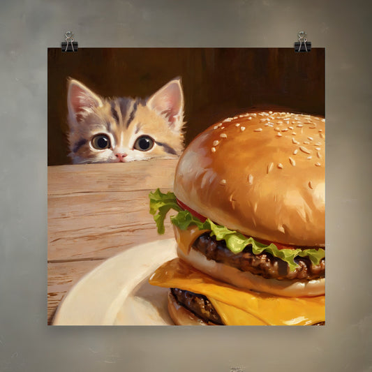 The Kitten and the Cheeseburger Meme Art Print