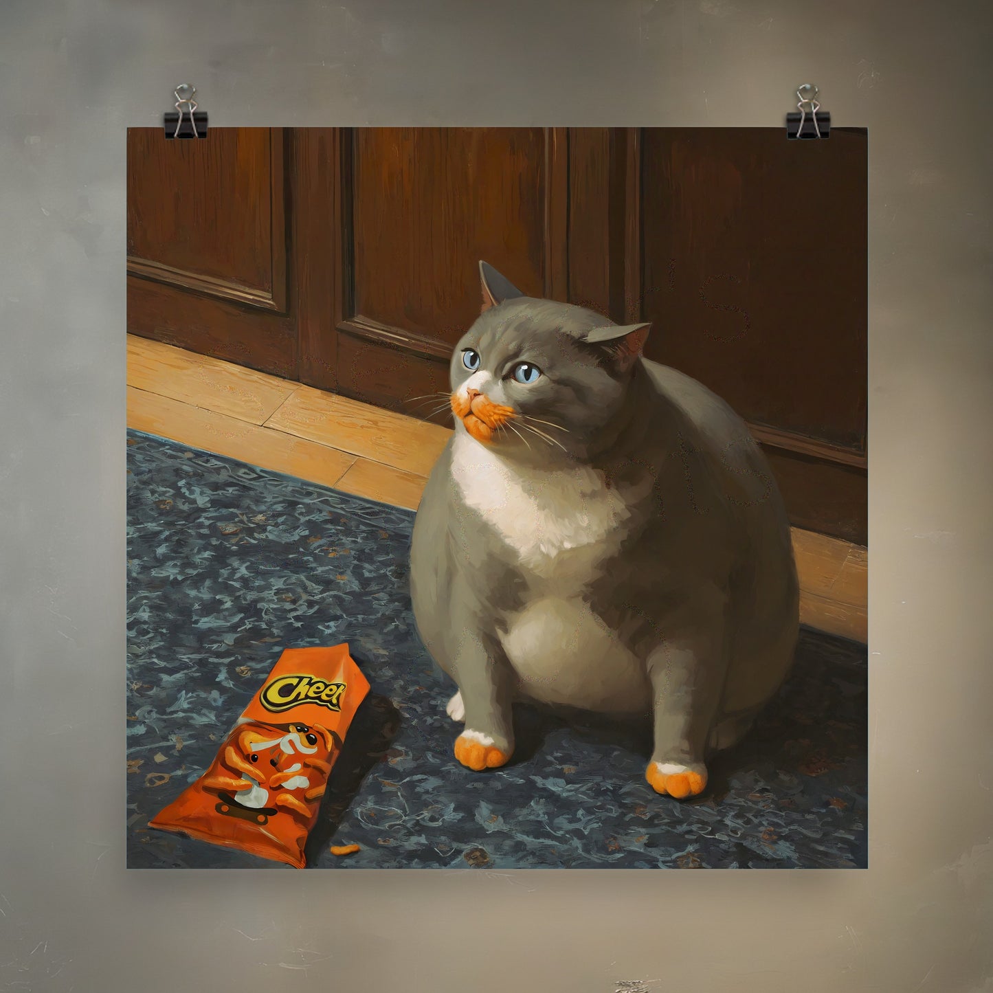 Fat Cat Eats Cheese Puffs Meme Art Print