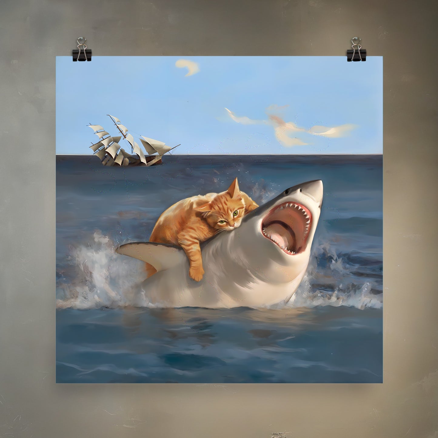 Fat Cat vs. Shark 2: Orange Cat Edition Meme Art Print