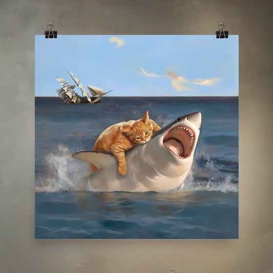 Fat Cat vs. Shark 2: Orange Cat Edition Meme Art Print