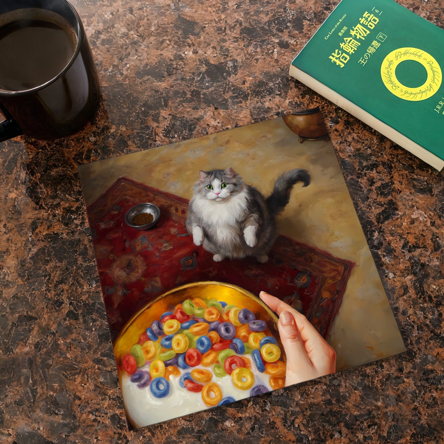 Fat Cat Begs for Cereal Meme Art Print