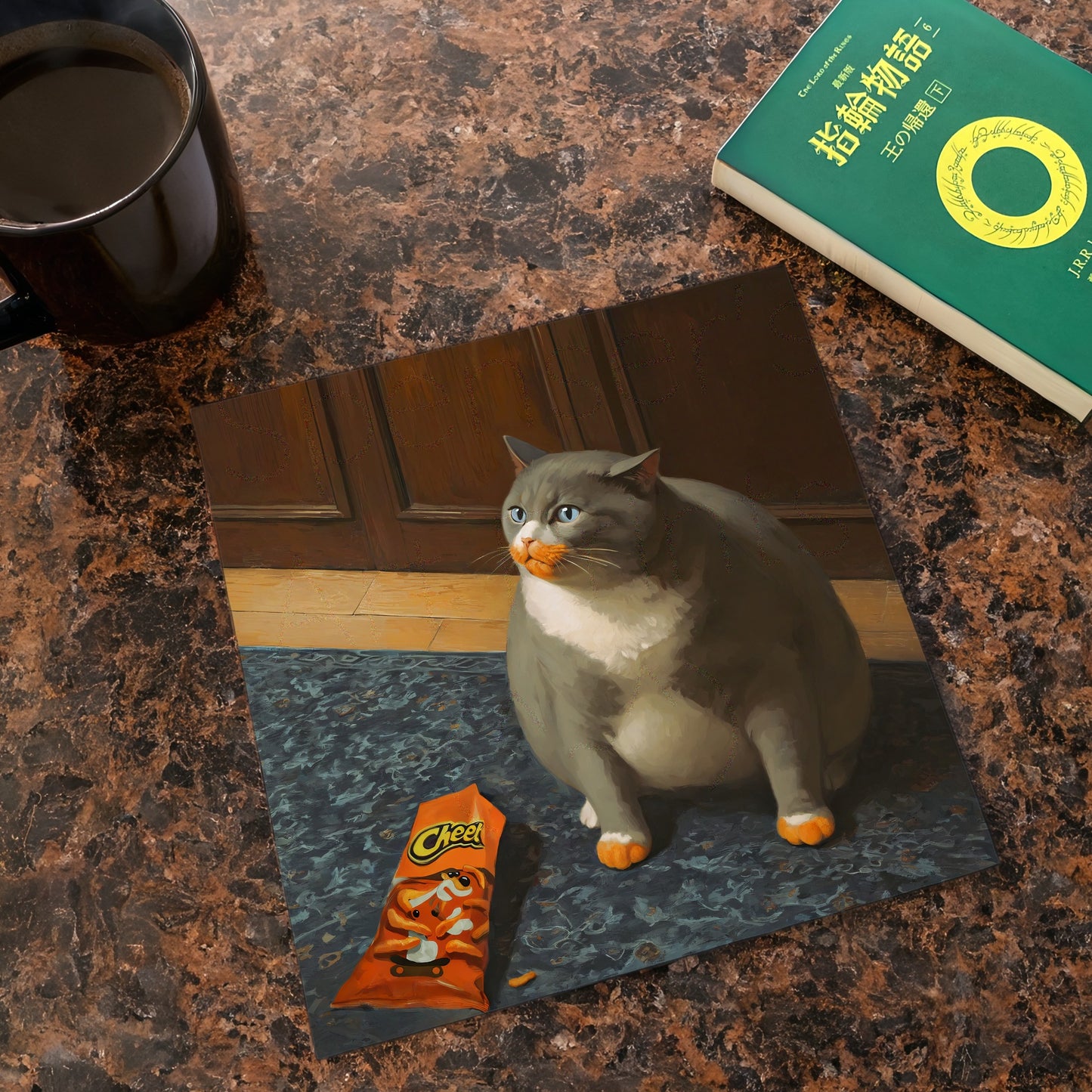 Fat Cat Eats Cheese Puffs Meme Art Print