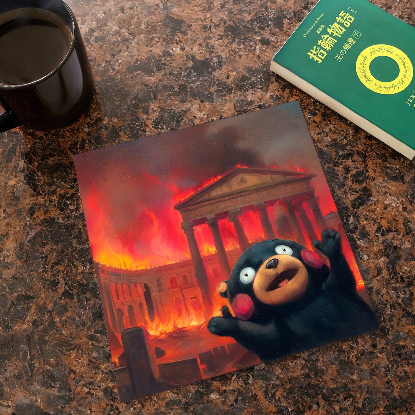 Kumamoto Bear Celebrates Bonfire Meme Art Print