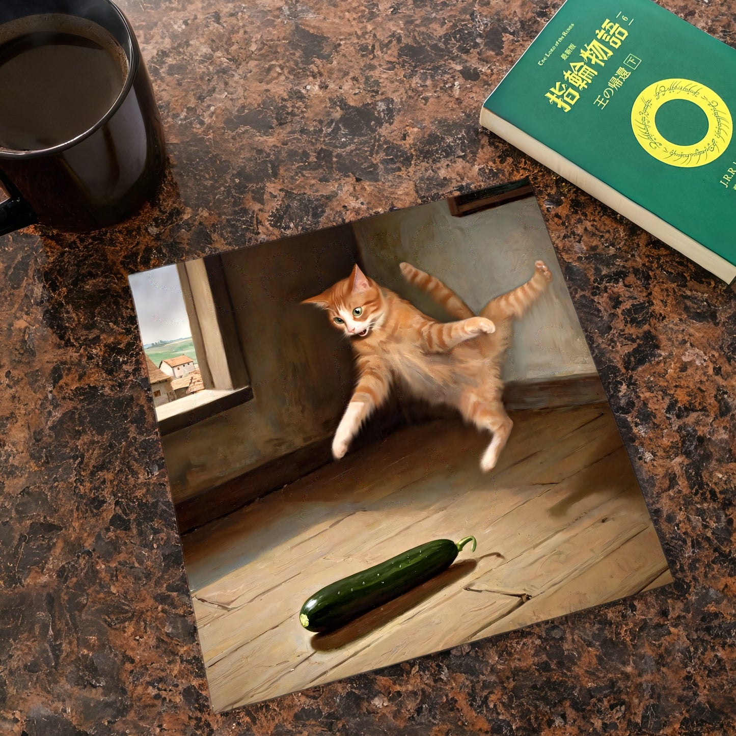 Cat vs. Cucumber Meme Art Print